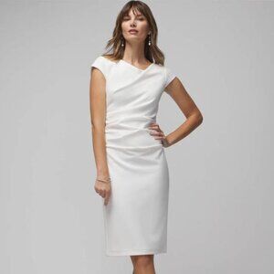 White House Black Market Cap Sleeve Draped Midi Dress • Size 14 • Ecru White